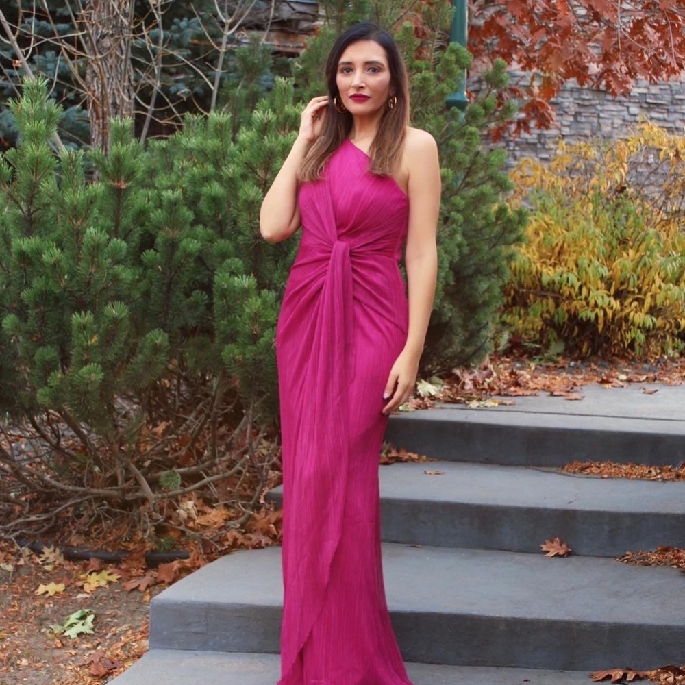 One Shoulder Adrianna Papell Fuchia Gown